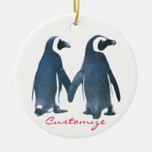 Ornamento De Cerâmica Love Birds Penguin Couple Thunder_Cove