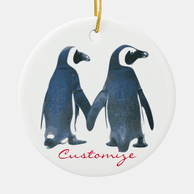 Ornamento De Cerâmica Love Birds Penguin Couple Thunder_Cove (Frente)