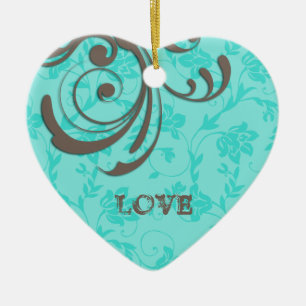 Ornamento De Cerâmica LOVE Cristmas Blue Heart Swirl Ornament