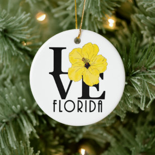 Ornamento De Cerâmica LOVE Florida (hibiscus amarelo)