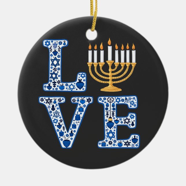 Ornamento De Cerâmica Love Hanukkah Jewish Holiday Menorah (Frente)