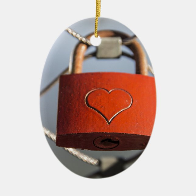 Ornamento De Cerâmica Love Heart Padlock (Frente)