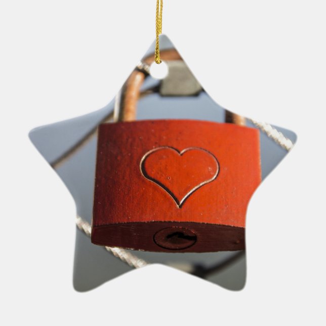 Ornamento De Cerâmica Love Heart Padlock (Frente)