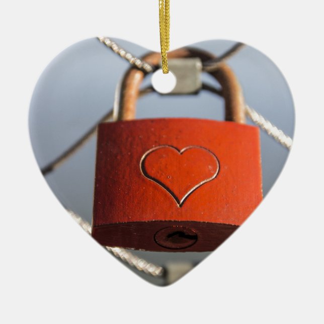 Ornamento De Cerâmica Love Heart Padlock (Frente)