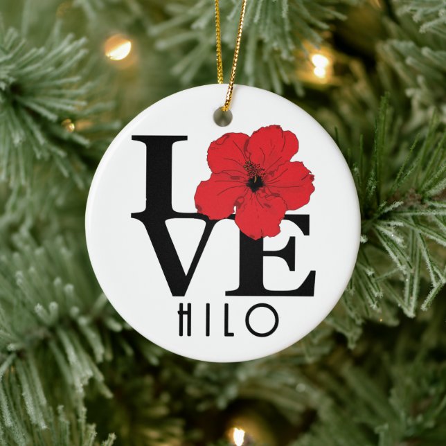 Ornamento De Cerâmica LOVE Hilo Hawaii Red Hibiscus (Árvore)