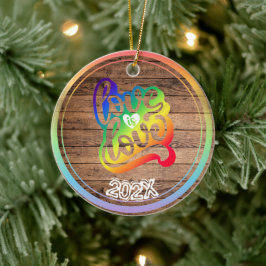 Ornamento De Cerâmica Love is Love Rainbow Custom Name - Year