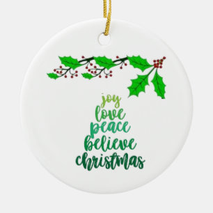 ORNAMENTO DE CERÂMICA **LOVE/JOY/PEACE** NATAL CERÂMICO