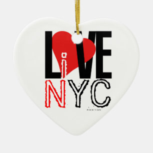 Ornamento De Cerâmica Love NYC Live In NYC Heart Ornament Black White