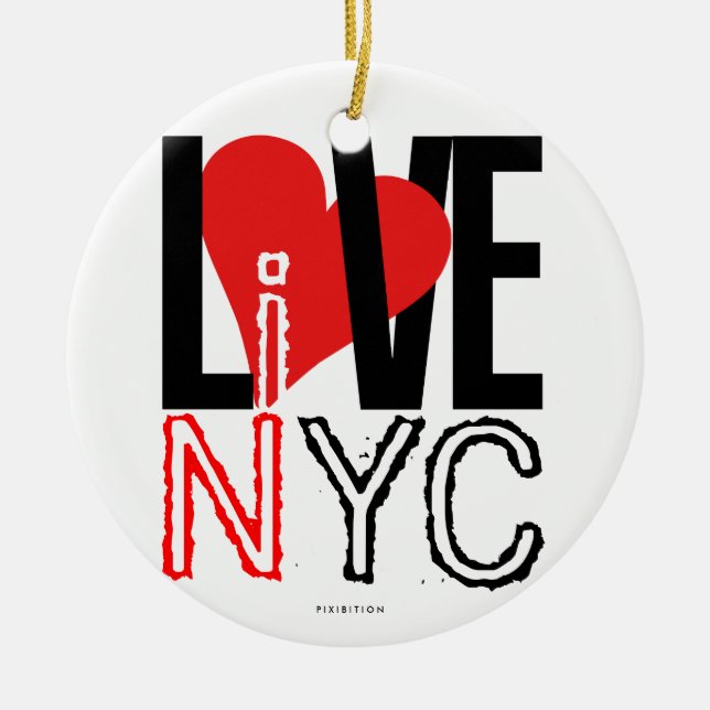 Ornamento De Cerâmica Love NYC Live In NYC Ornament Black White (Frente)