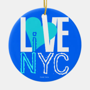 Ornamento De Cerâmica Love NYC Live In NYC Ornament Blue Green