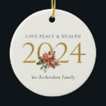 Ornamento De Cerâmica Love Peace Health Poinsettia Bunch Foil Dourado 20<br><div class="desc">Se precisar de mais alguma personalização, por favor, sinta-se à vontade para me enviar uma mensagem em yellowfebstudio@gmail.com.</div>