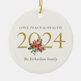 Ornamento De Cerâmica Love Peace Health Poinsettia Bunch Foil Dourado 20