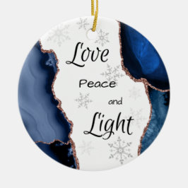 Ornamento De Cerâmica Love Peace Light Geode Dourado Gliter Marinho Blue