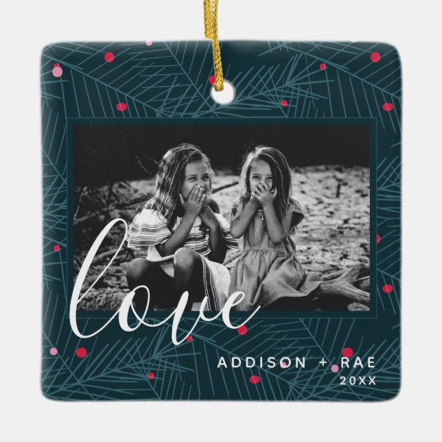 Ornamento De Cerâmica Love Personalised Holiday Photo Christmas Gift (Frente)