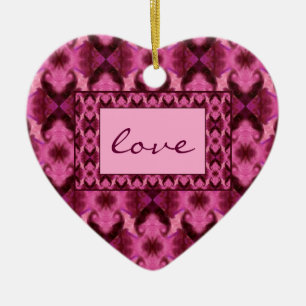 Ornamento De Cerâmica Love Pink Damask