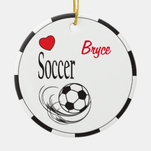 Ornamento De Cerâmica Love Red Heart Soccer Ball