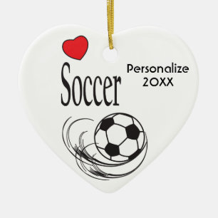 Ornamento De Cerâmica Love Red Heart Soccer Ball