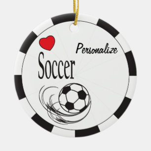 Ornamento De Cerâmica Love Red Heart Soccer Ball
