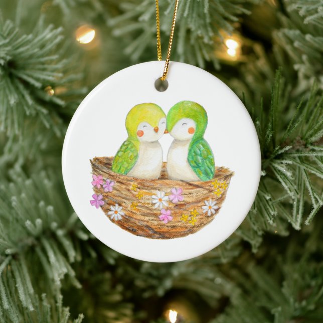 Ornamento De Cerâmica Lovebirds Couple's First Christmas Together Custom (Árvore)