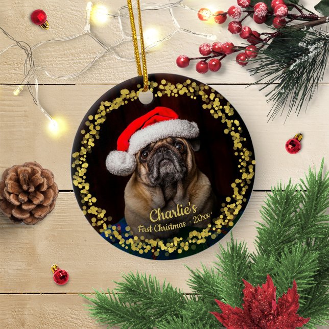 Ornamento De Cerâmica Lovely Dog Puppy Pet First Christmas Photo (Criador carregado)