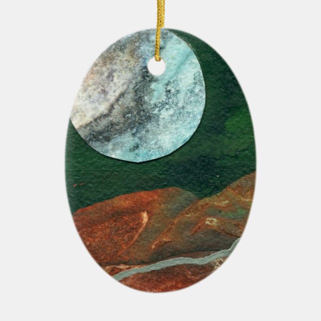Ornamento De Cerâmica Lua alienígena no céu verde (Frente)