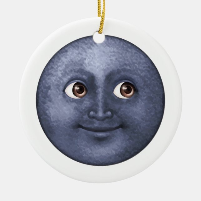 Ornamento De Cerâmica Lua Azul Escura - Emoji (Frente)