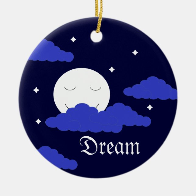 Ornamento De Cerâmica Lua Cheia à Meia-Noite & Estrelas: (Frente)