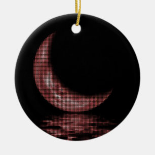 Ornamento De Cerâmica Lua crescente da reflexão no vermelho do lago
