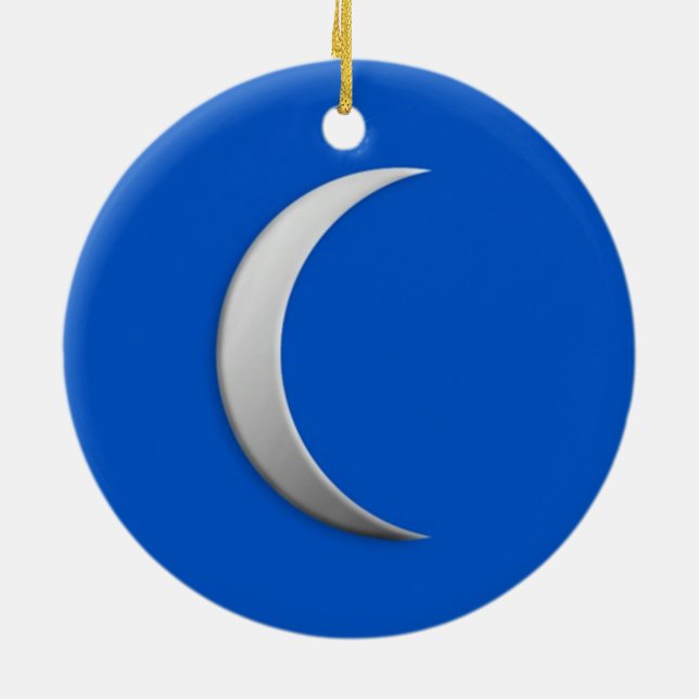 Ornamento De Cerâmica Lua da crista prateada - fundo azul cobalto (Traseira)