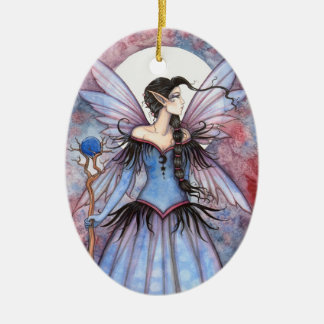 Ornamento De Cerâmica Lua da Fantasia da Fada de Inverno