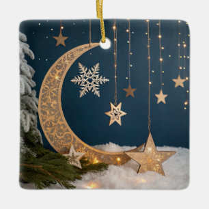Ornamento De Cerâmica Lua de Natal Mística Celestial