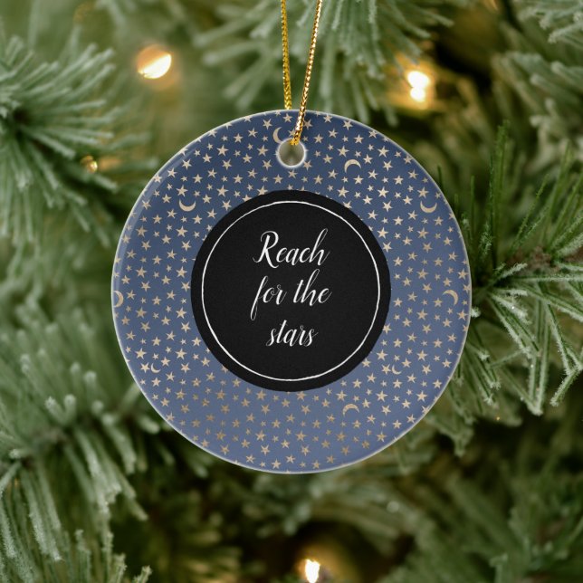 Ornamento De Cerâmica Lua Dourada e céu noturno das estrelas (Árvore)