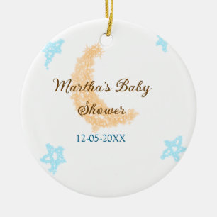 Ornamento De Cerâmica Lua laranja estrelas azuis brilham baby shower bri