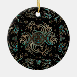 Ornamento De Cerâmica Lua Tripla Shimmering Teal