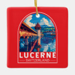 Ornamento De Cerâmica Lucerne Suiça Art Vintage<br><div class="desc">Viagem de vetor retrovetor de luzerna. Lucerna,  uma cidade compacta de Suiça conhecida por sua arquitetura medieval preservada,  fica no meio de montanhas com capas de neve no lago Lucerne.</div>
