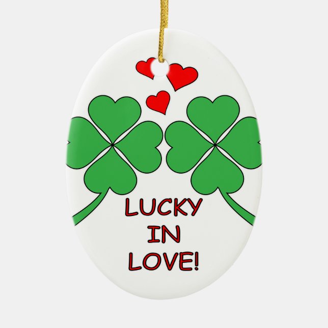 Ornamento De Cerâmica Lucky In Love Heart Clover (Frente)