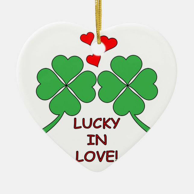 Ornamento De Cerâmica Lucky In Love Heart Clover (Frente)