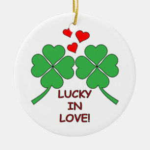 Ornamento De Cerâmica Lucky In Love Heart Clover