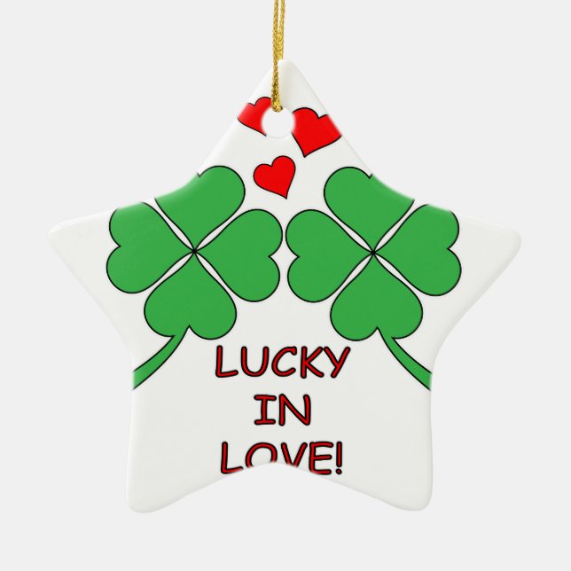 Ornamento De Cerâmica Lucky In Love Hearts Clover (Frente)
