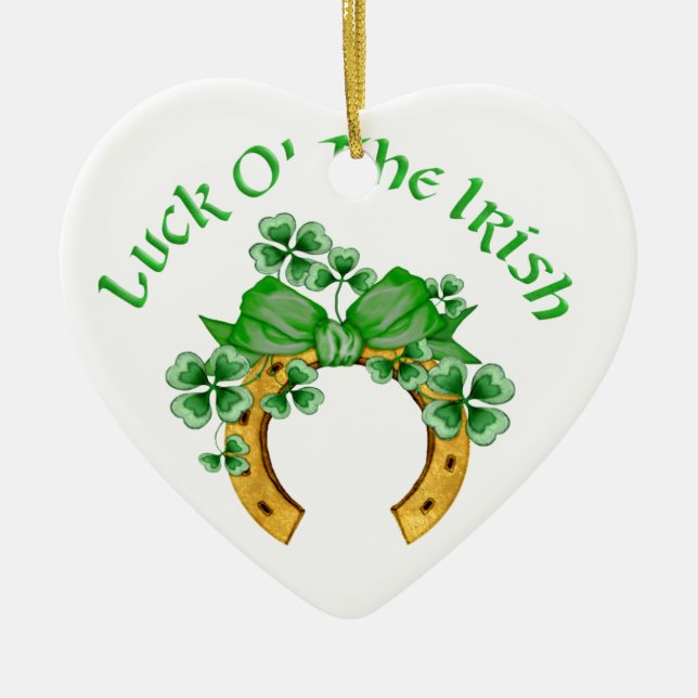 Ornamento De Cerâmica Lucky Irish Horsfere e Shamrocks (Frente)
