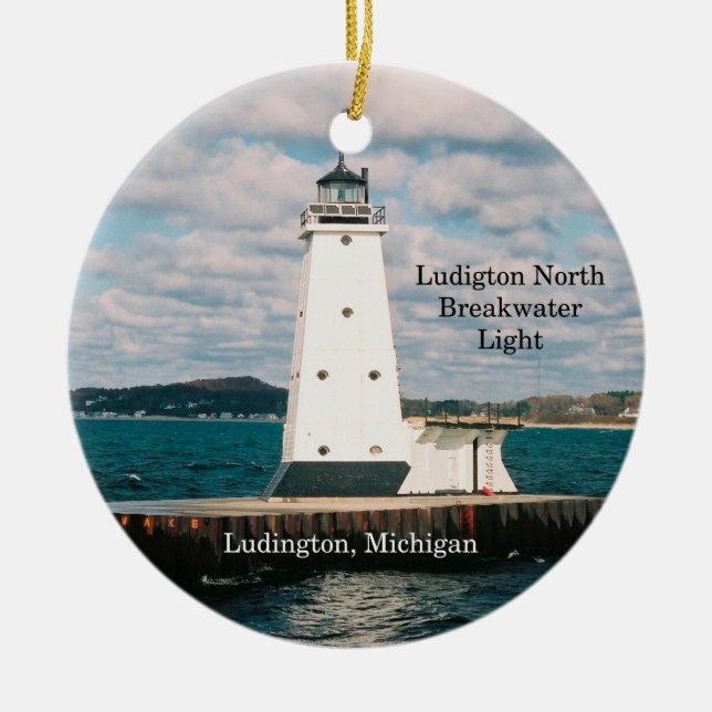 Ornamento De Cerâmica Ludington North Breakwater Ornament Light (Frente)