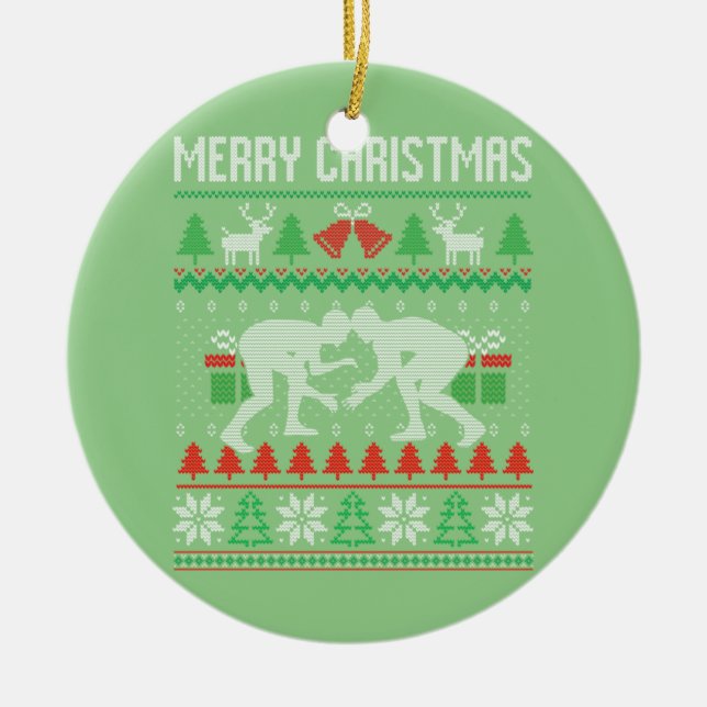 Ornamento De Cerâmica Luta de Natal feliz Papais noeis Xmas (Frente)