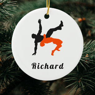 Ornamento De Cerâmica Luta do Wrestler Silhouettes Esporte Nome Personal
