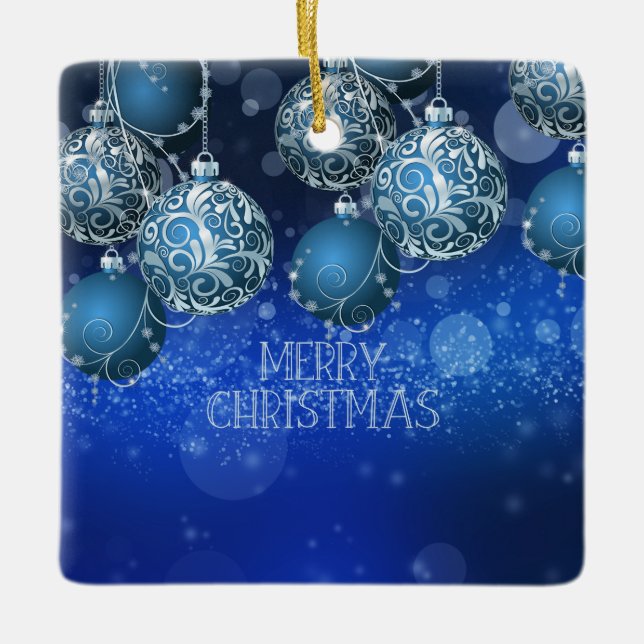 Ornamento De Cerâmica Luxury Blue & Silver Christmas Bauble (Frente)