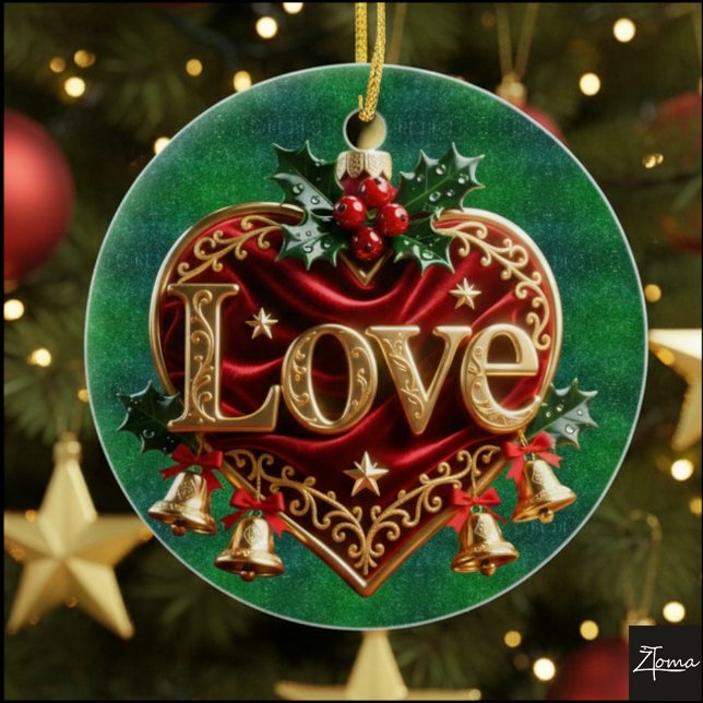 Ornamento De Cerâmica Luxury Red Velvet Gold  Christmas (love) (Criador carregado)