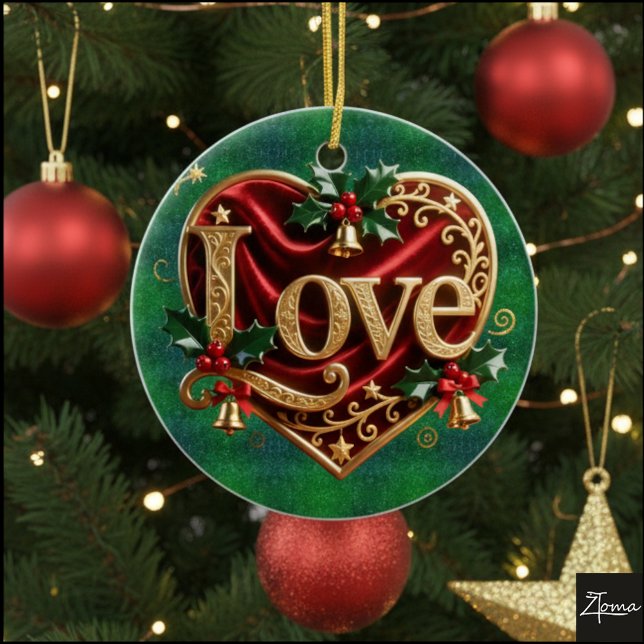Ornamento De Cerâmica Luxury Red Velvet Gold  Christmas (love) (Criador carregado)