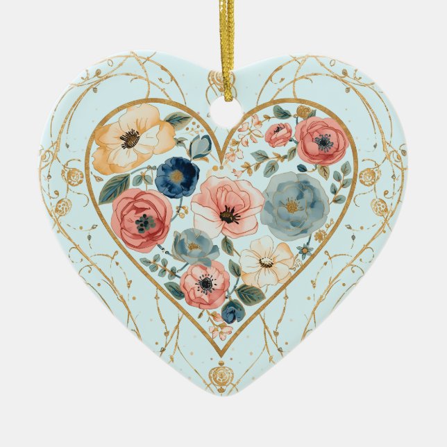Ornamento De Cerâmica Luxury, Valentine's Day, Flowers of My Heart (Frente)