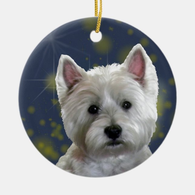 ORNAMENTO DE CERÂMICA LUZ DAS ESTRELAS WESTIE (Frente)