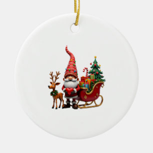 Ornamento De Cerâmica Luz de Natal Gnome Papai Noel Montado em Trenó Hi