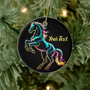 Ornamento De Cerâmica Luz Neon de Cavalo Glitch Estilo Retro